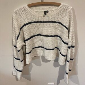 Cropped white and navy striped sweater